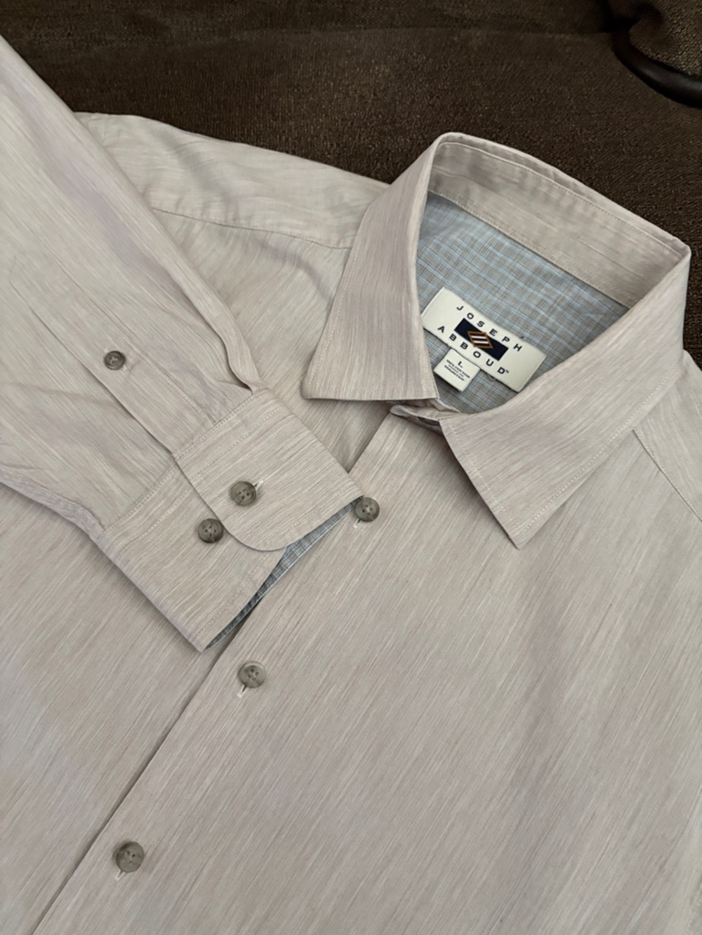 Joseph Abboud Taupe-Striped Textured Men's Button-Down Shirt size L
